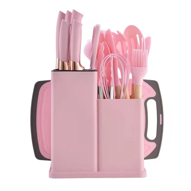 19 Utensílios de Cozinha em Silicone Premium + KIT 4 Potes Herméticos de Brinde