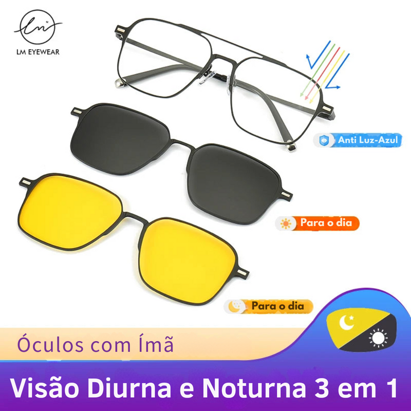 Óculos com Lentes Polarizadas 3 em 1, Anti Luz Azul e Armação em Titânio (ÚLTIMAS UNIDADES)